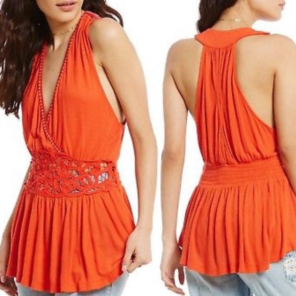 Free People Tops - Free People Crochet Waist Peplum BOHO Megan Blouse